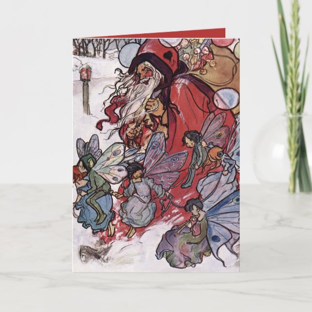 Tarjeta Festiva Santa y hadas por Florence Harrison (Anverso)