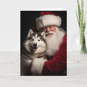 Tarjeta Festiva Santa y Husky