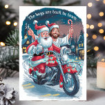 Tarjeta Festiva Santa y Jesús en una motocicleta Navidades diverti<br><div class="desc">Difunde alegría por las vacaciones con esta graciosa tarjeta de Navidades que muestra a Santa y Jesús recorriendo una motocicleta con la frase "Los chicos han vuelto a la ciudad". Este ilustracion festivo y divertido capta el espíritu de la temporada con un toque humorístico, lo que lo convierte en una...</div>