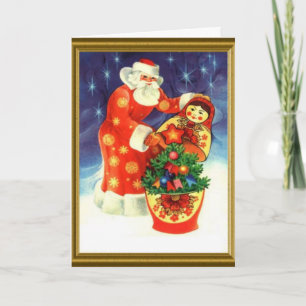 Tarjeta Festiva Santa y la matarioska