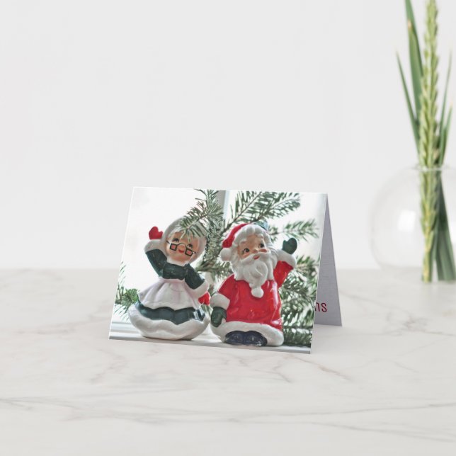 Tarjeta Festiva Santa y la señora Claus, figuritas, peñones, (Anverso)