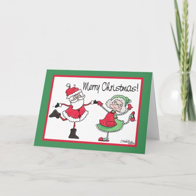 Tarjeta Festiva Santa y la Sra. Claus Dance (Anverso)