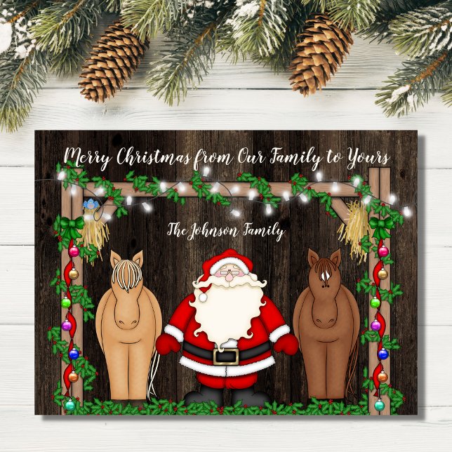Tarjeta Festiva Santa y los caballos en la planicie navideña (Subido por el creador)