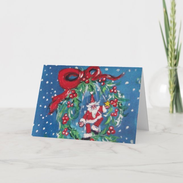 TARJETA FESTIVA SANTA Y LOS NAVIDADES SE CRUZAN DE NOCHE CON RIBBÓ (Anverso)