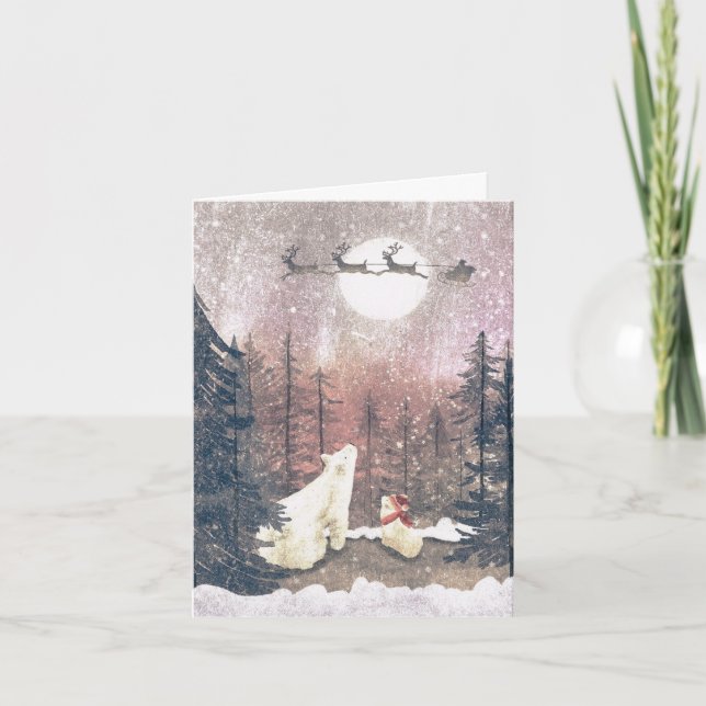 Tarjeta Festiva Santa y los osos polares (Anverso)