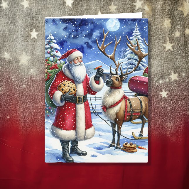Tarjeta Festiva Santa y los renos en la víspera de los Navidades (Subido por el creador)
