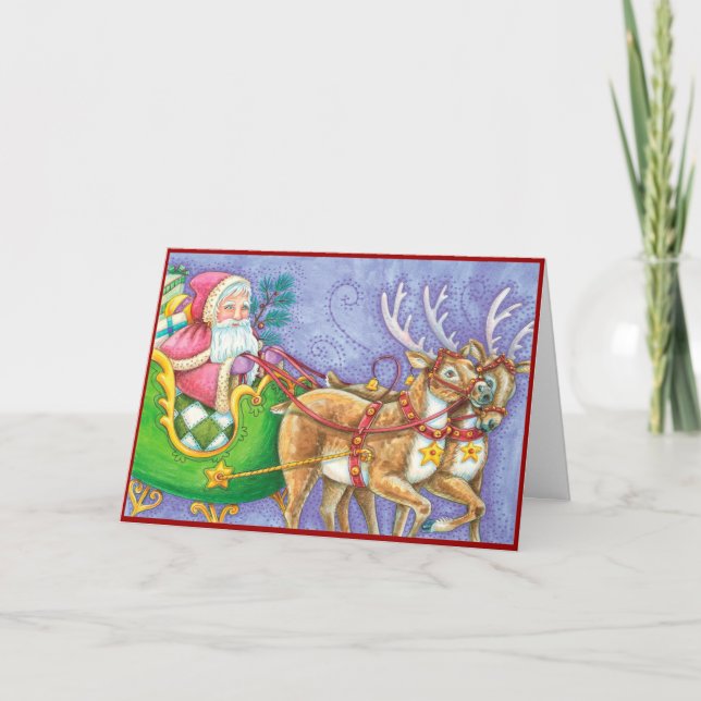 Tarjeta Festiva Santa y Navidades de renos (Anverso)