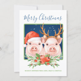 Tarjeta Festiva Santa y Navidades de renos puercos