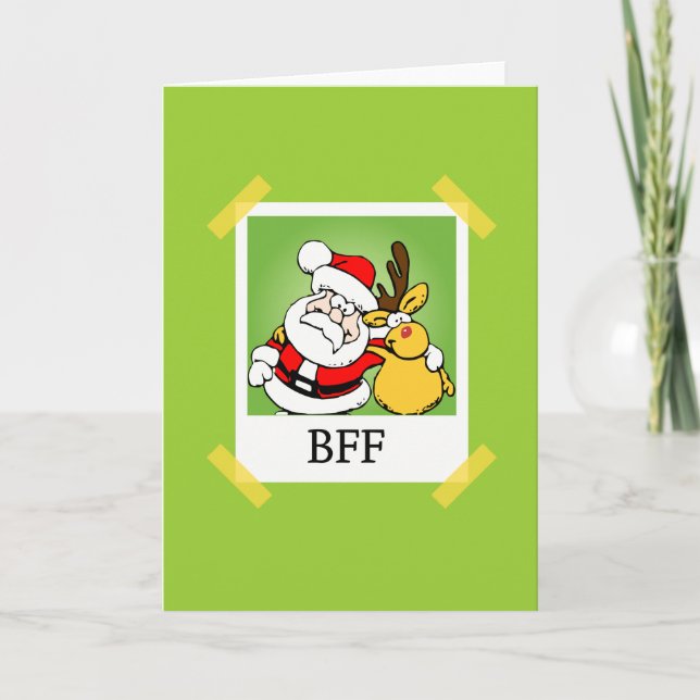 Tarjeta Festiva Santa y reno BFF (Anverso)
