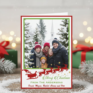Tarjeta Festiva Santa y Reno de mitad de siglo Foto personalizada