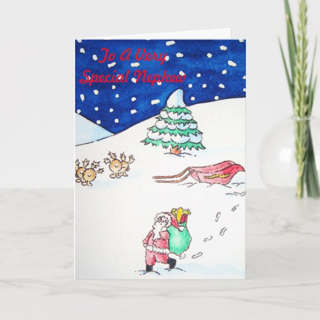 Tarjeta Festiva santa y reno divertidos con regalos para navidades (Anverso)