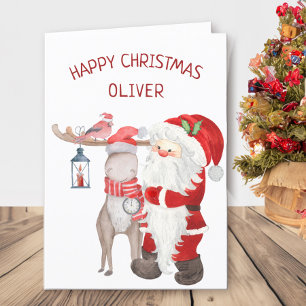 Tarjeta Festiva Santa y Reno Personalizados para Niños
