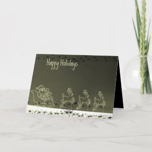 Tarjeta Festiva Santa y renos brillantes