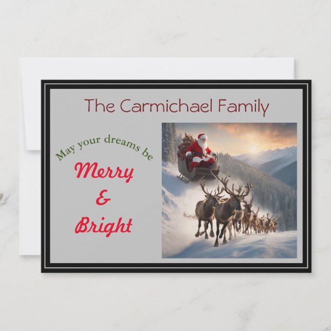 Tarjeta Festiva Santa y renos en Nochebuena (Anverso)