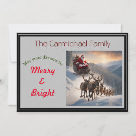 Tarjeta Festiva Santa y renos en Nochebuena