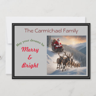 Tarjeta Festiva Santa y renos en Nochebuena