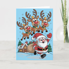 Tarjeta Festiva santa y rudolf divertidos
