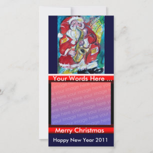 Tarjeta Festiva SANTA y SAX, FIESTA de NAVIDADES