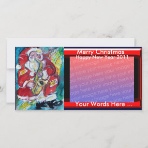 Tarjeta Festiva SANTA y SAX, FIESTA de NAVIDADES