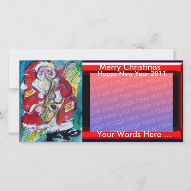 Tarjeta Festiva SANTA y SAX, FIESTA de NAVIDADES (Anverso)