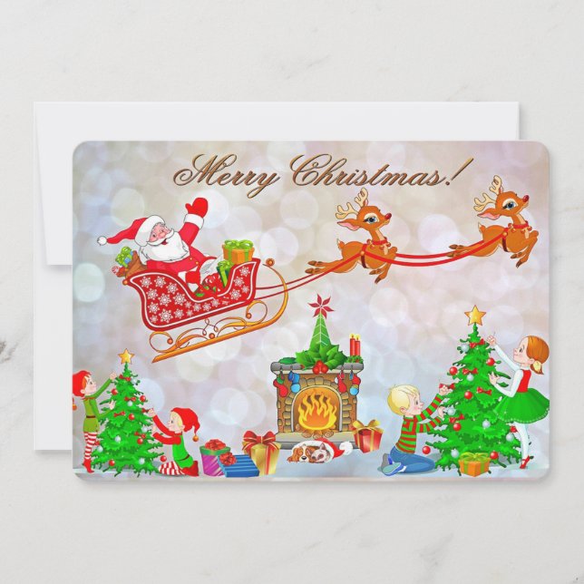 Tarjeta Festiva Santa y Sleigh (Anverso)