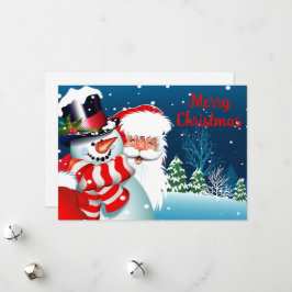 Tarjeta Festiva Santa y Snowman