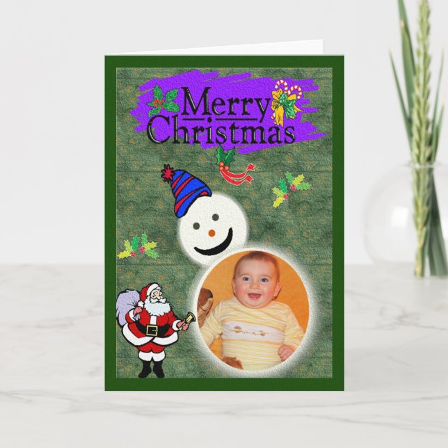 Tarjeta Festiva Santa y Snowman añaden sus fotos navideñas (Anverso)