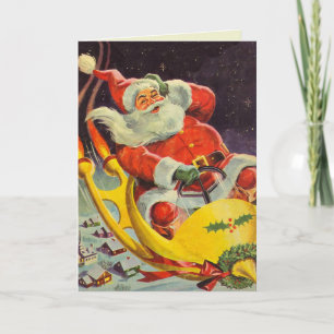Tarjeta Festiva Santa y su coche del espacio