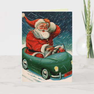Tarjeta Festiva Santa y su coche eléctrico