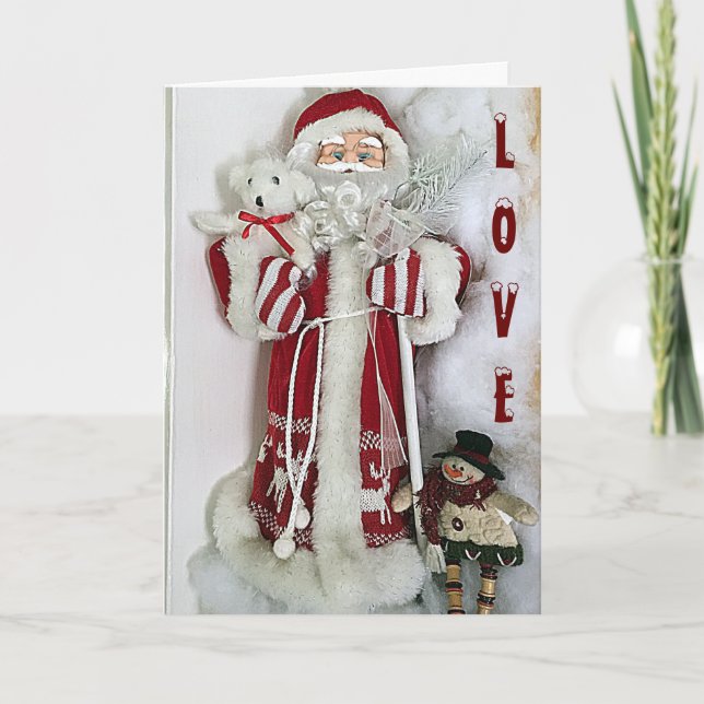 TARJETA FESTIVA SANTA Y SU PEQUEÑO SNOWMAN "TE AMA" (Anverso)