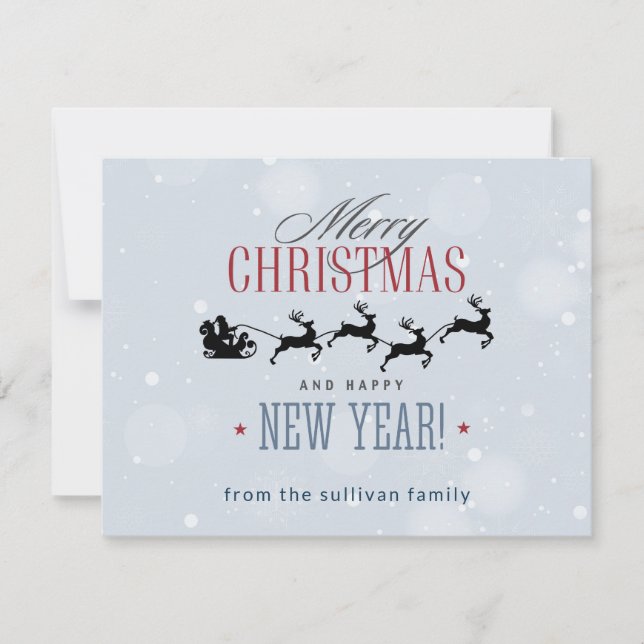 Tarjeta Festiva Santa y sus Navidades de Silhouette de renos volad (Anverso)