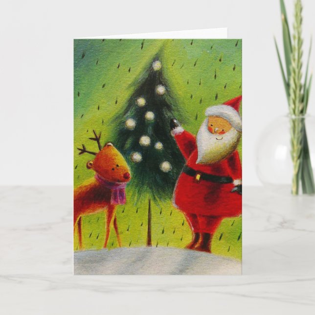 Tarjeta Festiva Santa y sus renos (Anverso)