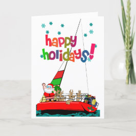 Tarjeta Festiva Santa y sus renos navegando en Navidades