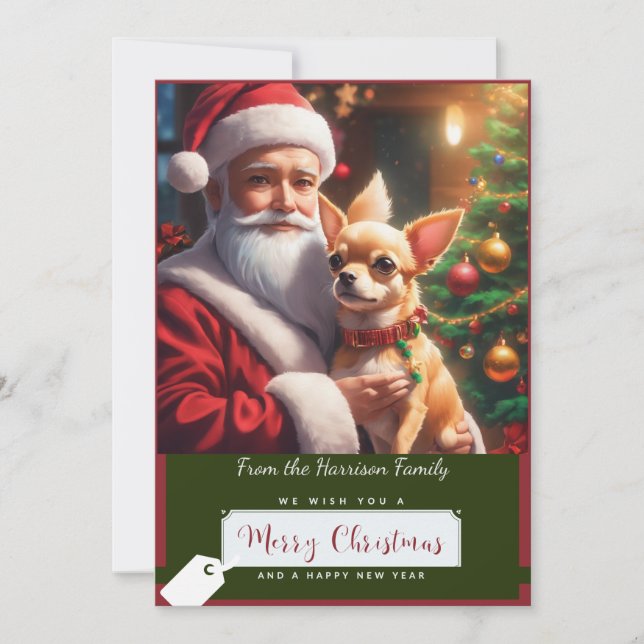Tarjeta Festiva Santa y un adorable Chihuahua (Anverso)