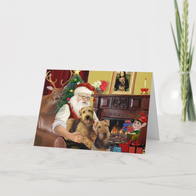 Tarjeta Festiva Santas Dos Airedales (Anverso)