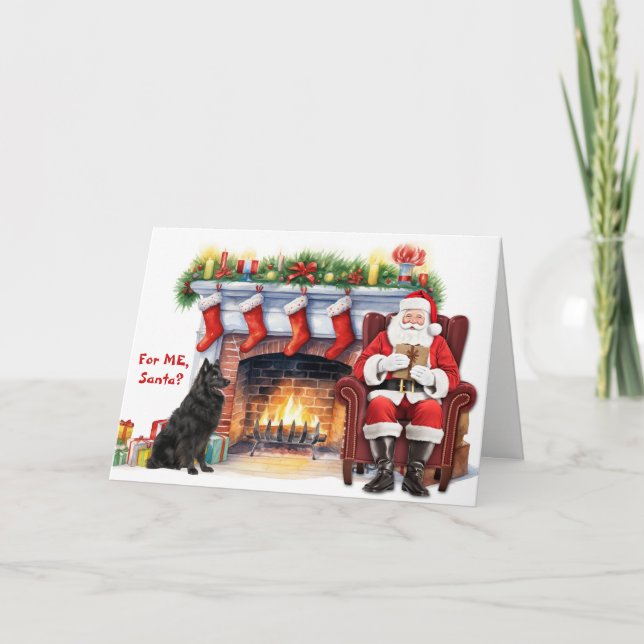 Tarjeta Festiva Santa's Gift Belgian Sheepdog Christmas (Anverso)