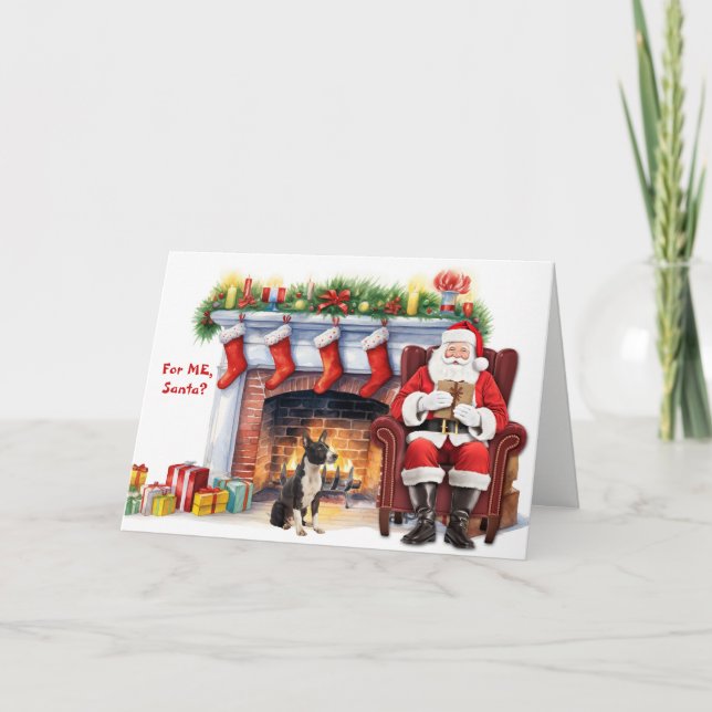 Tarjeta Festiva Santa's Gift Black White Bull Terrier Dog Holiday (Anverso)
