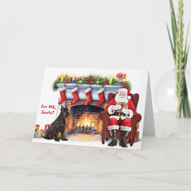 Tarjeta Festiva Santa's Gift Bouvier des Flandres Dog Christmas (Anverso)