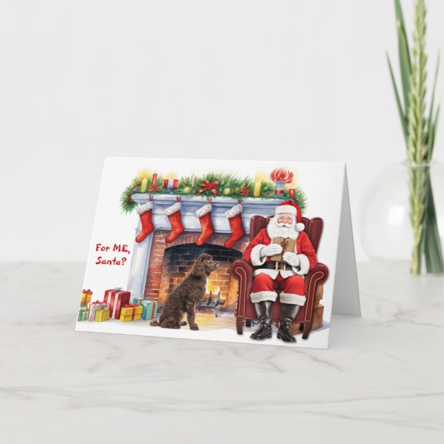 Tarjeta Festiva Santa's Gift Irish Water Spaniel Dog Christmas (Anverso)