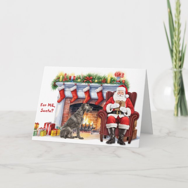 Tarjeta Festiva Santa's Gift Irish Wolfhound Dog Christmas (Anverso)