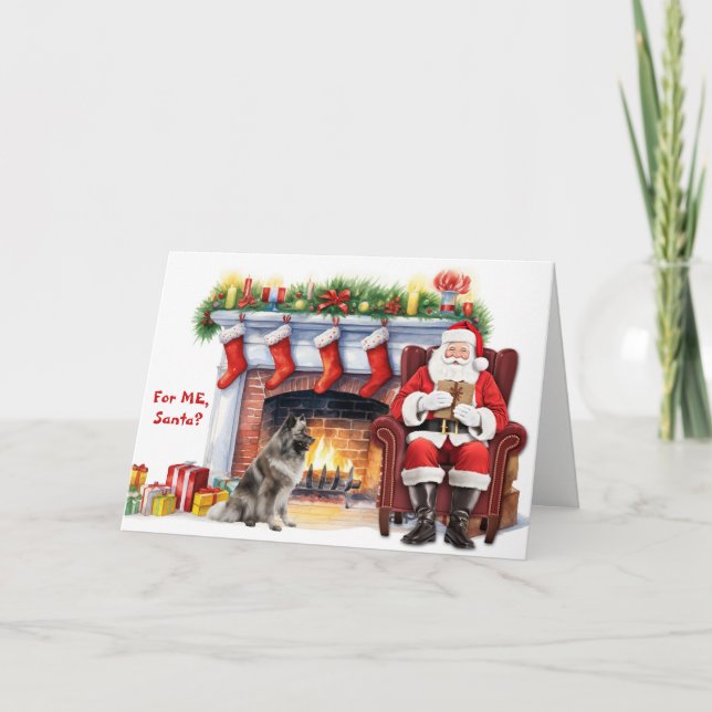 Tarjeta Festiva Santa's Gift Keeshond Dog Christmas (Anverso)