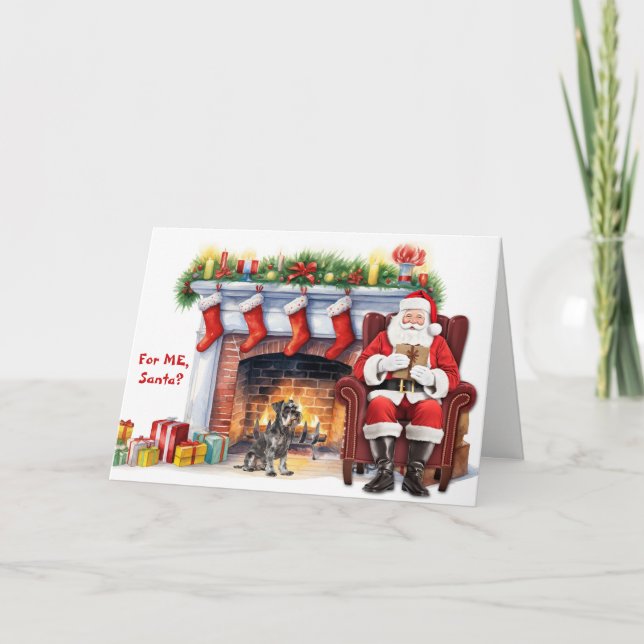 Tarjeta Festiva Santa's Gift Miniature Schnauzer Dog Christmas (Anverso)