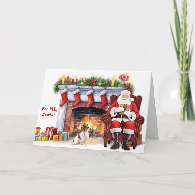 Tarjeta Festiva Santa's Gift Papillon Dog Christmas (Anverso)