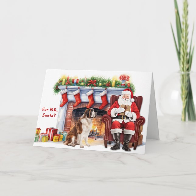 Tarjeta Festiva Santa's Gift Saint Bernard Dog Christmas (Anverso)