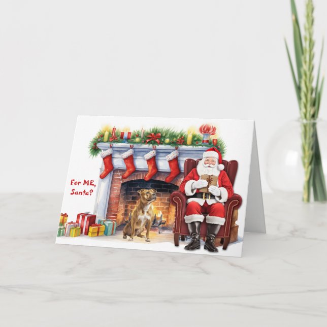 Tarjeta Festiva Santa's Gift Staffordshire Terrier Dog Christmas (Anverso)