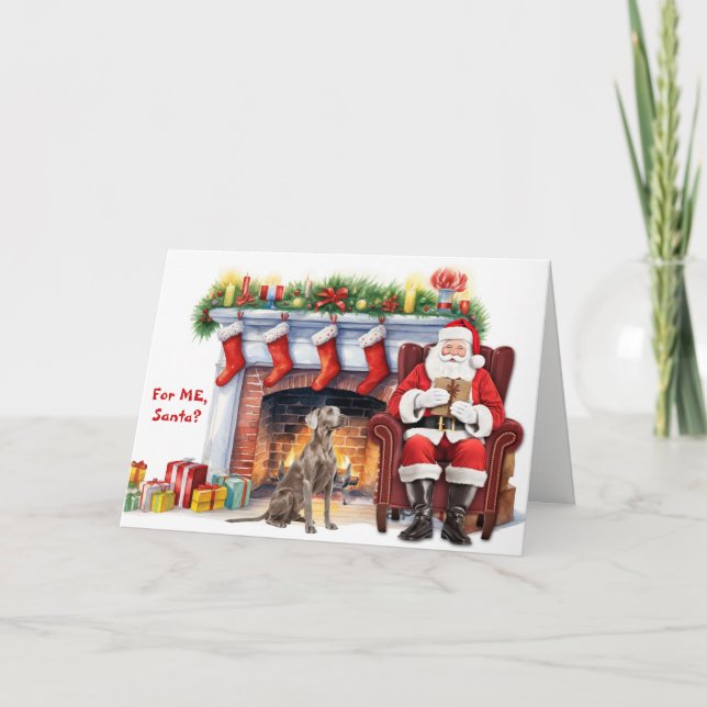 Tarjeta Festiva Santa's Gift Weimaraner Dog Christmas (Anverso)