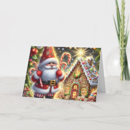 Tarjeta Festiva Santa's Gingerbread House Christmas