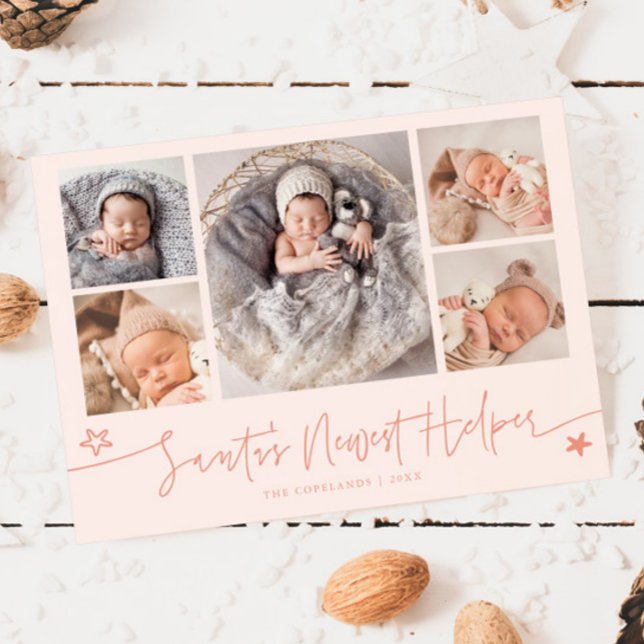 Tarjeta Festiva Santa's Helper Christmas Peach Birth Announcement (Subido por el creador)