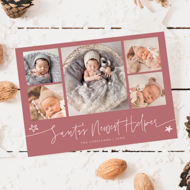 Tarjeta Festiva Santa's Helper Christmas Pink Birth Announcement (Subido por el creador)