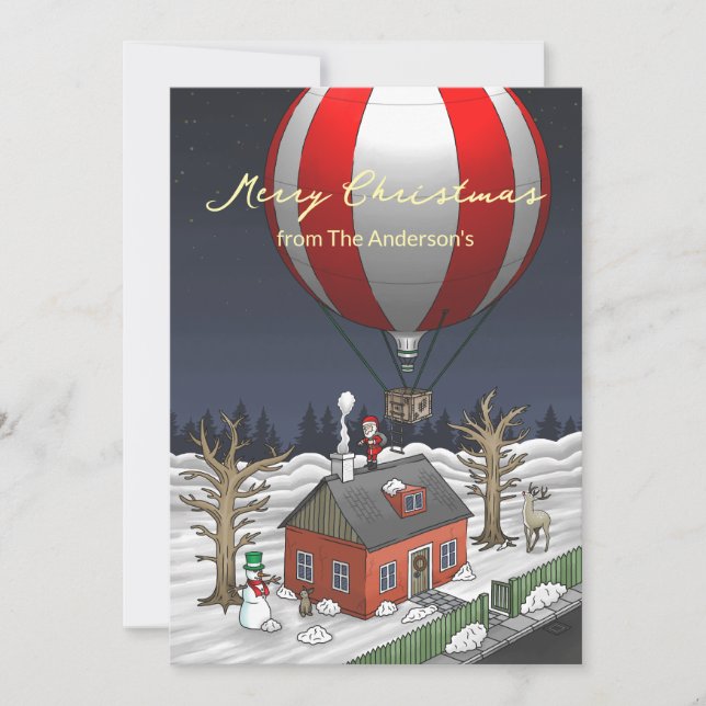 Tarjeta Festiva Santa's Hot Air Balloon (Anverso)